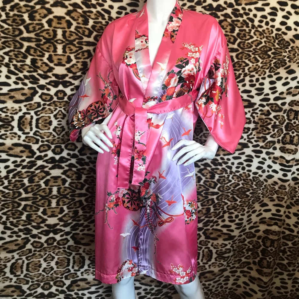 Kimono Floral Pattern w/ Cranes Flying over Water Women’s Japan 159cm XS/Small